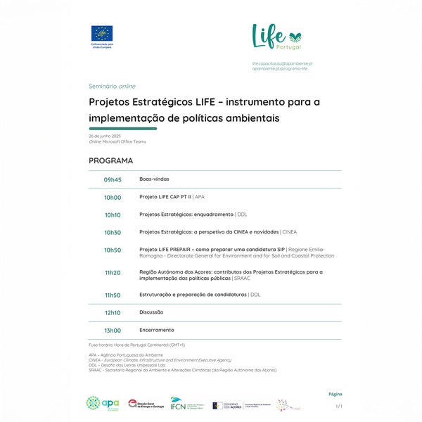 Seminário online "Projetos Estratégicos LIFE" | 26 junho 2025